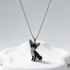 Black & White Chihuahua Rhinestone Pendant Necklace